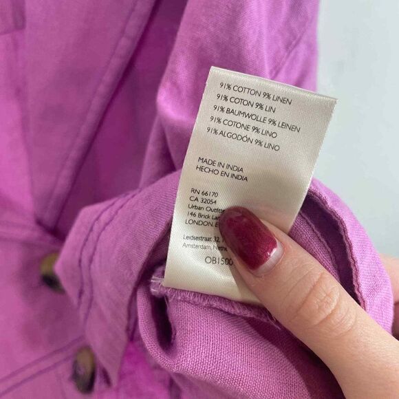 NWT Free People Honey Dew Crop Top Button Down Linen Blend Purple Size S ($78) - Picture 9 of 10